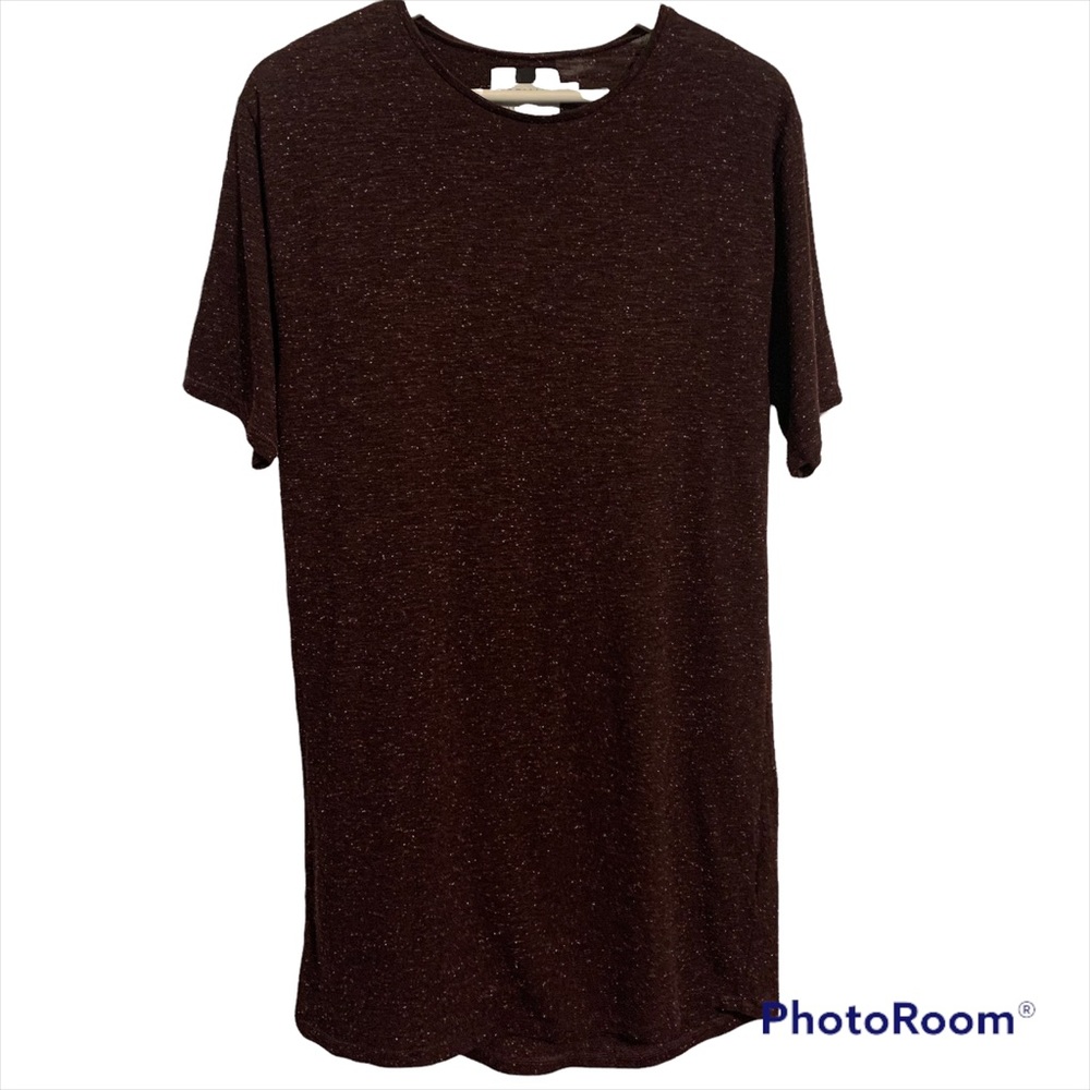 Topman S long line speckled soft burgundy short sleeve shirt top soft